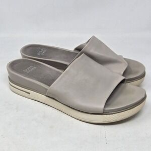 Eileen Fisher Womens Grey Leather Platform Slide Sandals Size 7.5